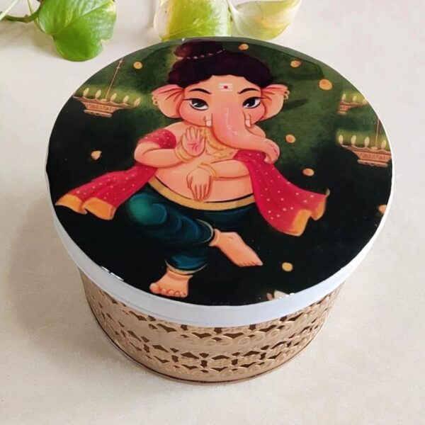 Round Metal Pichwai Box by rayan international