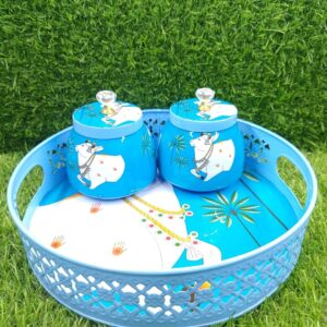 Pichwai Tray with Two Airtight Jars