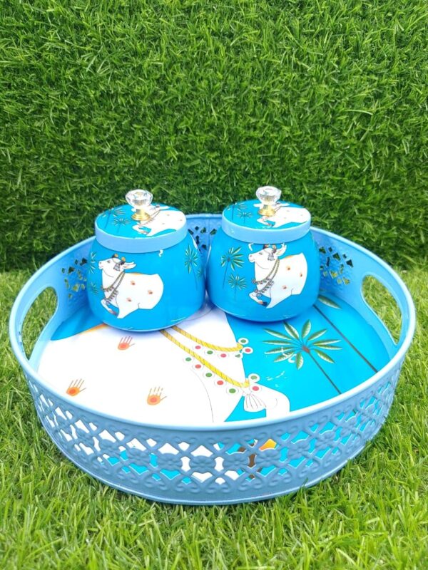 Pichwai Tray with Two Airtight Jars by rayan international