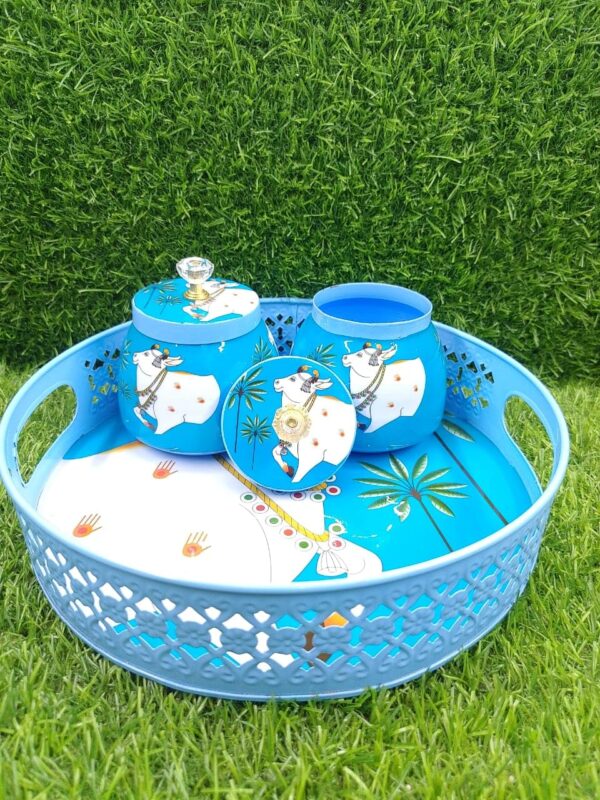 Pichwai Tray with Two Airtight Jars by rayan international