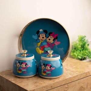 Round Shape Iron Mina Basket Micky Mouse Design Jar for Table & Shelf Decor