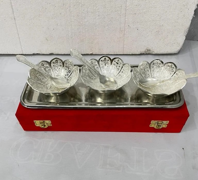 Silver Plated Small Bowl Set With Tary And Spoon by rayan international