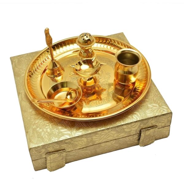 Brass German Gold Steel Pooja Thali