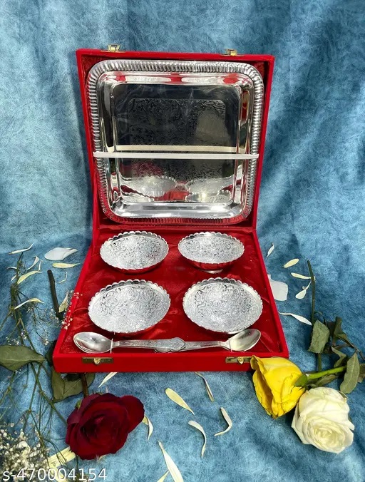 Silver Plated Polish Bowl with Spoon and Tray by RAYAN INTERNATIONAL