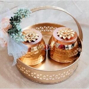 Set of 4 Copper Flower Container, Dry Fruits Chocolate Sweets Candys Gifts Set for Office, Home Decor Table Decoration Item.