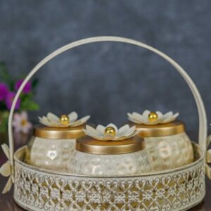 Round Gold Metal Basket with Gift Jar, For Home