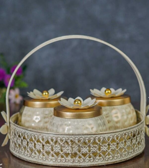 Round Gold Metal Basket with Gift Jar, For Home