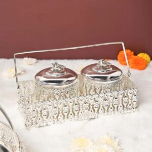 Tray Set Multipurpose Condiment Set of 1 N Tray and 2 N Bowls German Silver Plated, Items for Diwali Gift