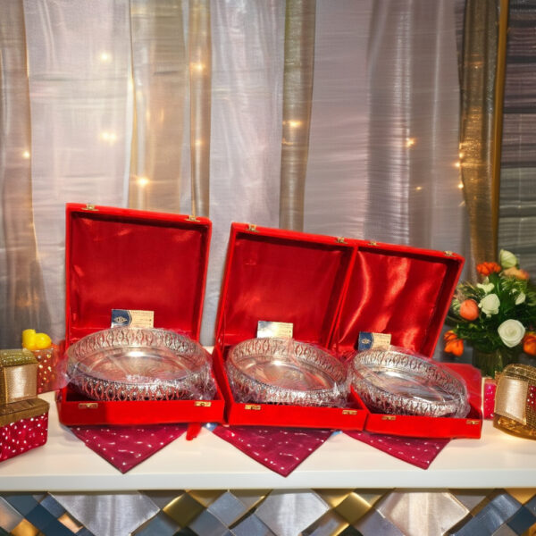German Silver Round Trays With Velvet Box,