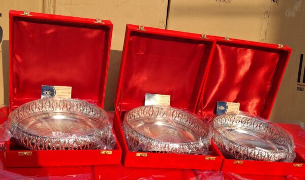 German Silver Round Trays With Velvet Box, - Image 4