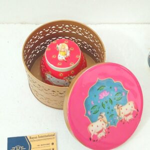 Metal Gifting Printed Box With Pichwai Printed Jars