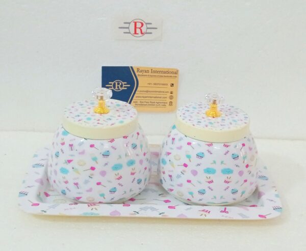 Metal Gifting Tray With 2 Printed Jars, Type: Decorative Trays, 8 inch - Image 3