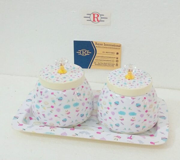Metal Gifting Tray With 2 Printed Jars, Type: Decorative Trays, 8 inch - Image 4