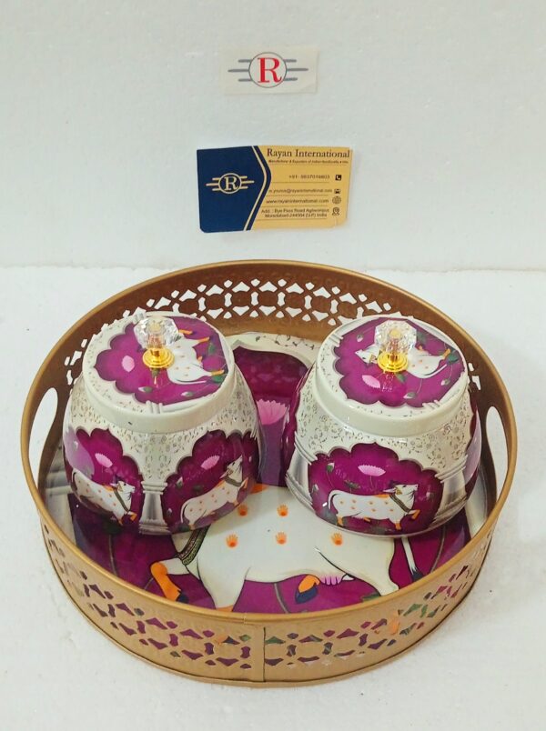 Metal Iron Golden Wedding Return Gifts Pichwai Printed Items - Image 2