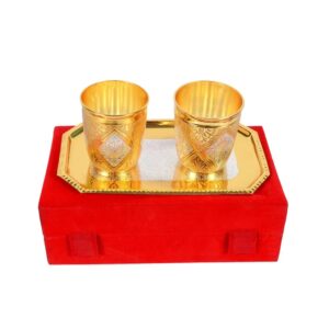 Gold Plated Brass Glass with Plate