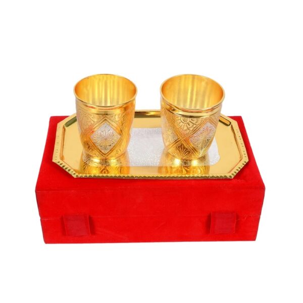 Gold Plated Brass Glass with Plate