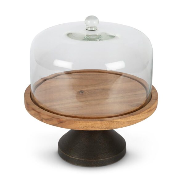 Wooden & Metal Pastry Holder with Dome Cover - Image 4