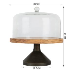Wooden & Metal Pastry Holder with Dome Cover