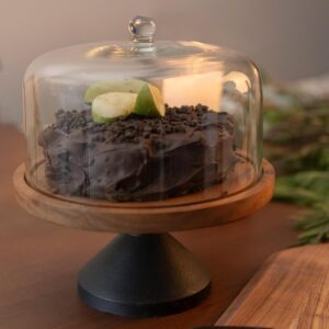 Wooden & Metal Pastry Holder with Dome Cover