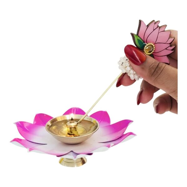 German Silver Decorative Plate with Jar, Diya & Lotus Diya Stick by rayan international