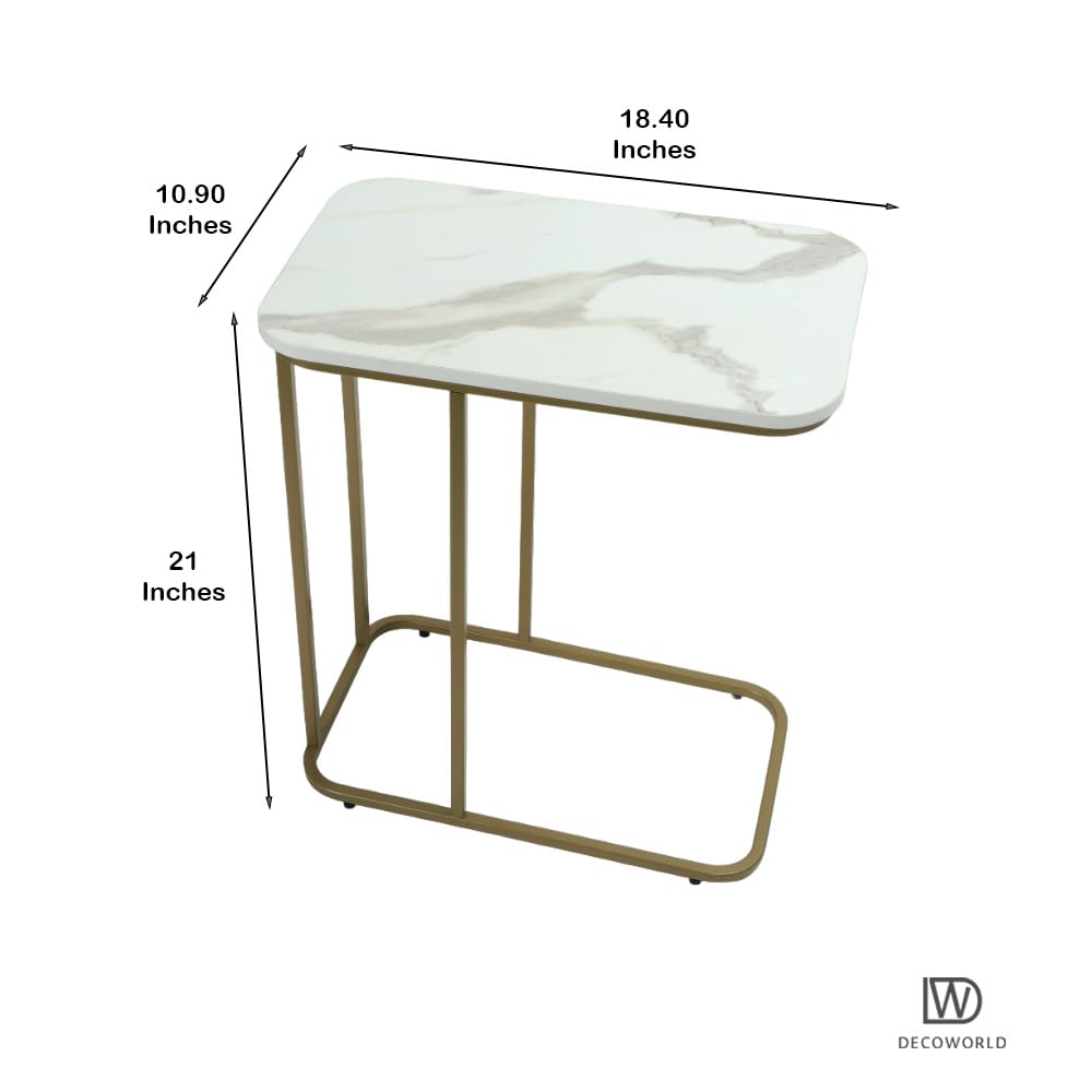 Modern Luxury Marble Finish Metal Side Table for Living Room & Bedroom - Image 2
