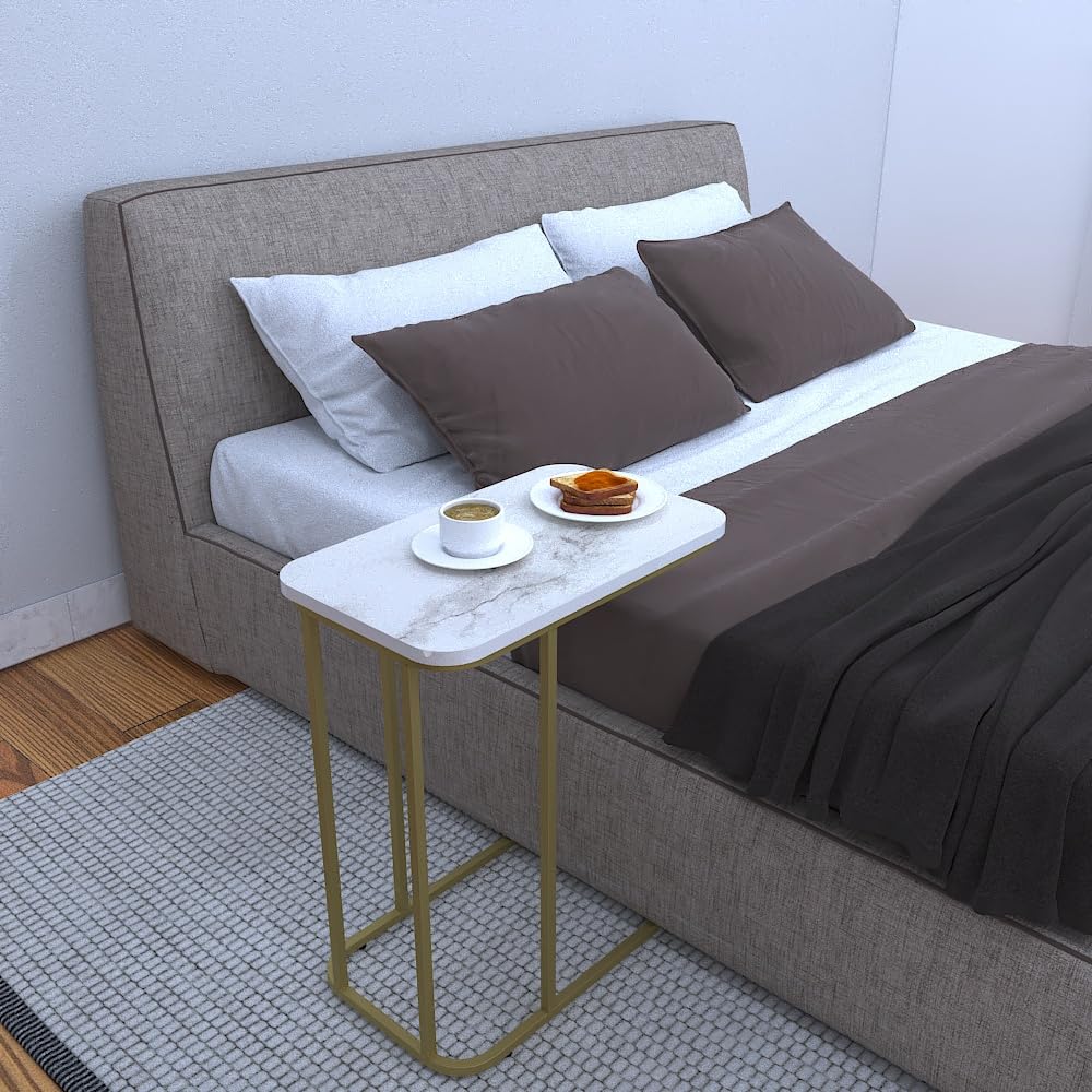Modern Luxury Marble Finish Metal Side Table for Living Room & Bedroom - Image 3