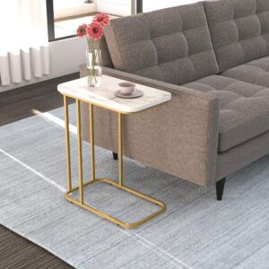 Modern Luxury Marble Finish Metal Side Table for Living Room & Bedroom