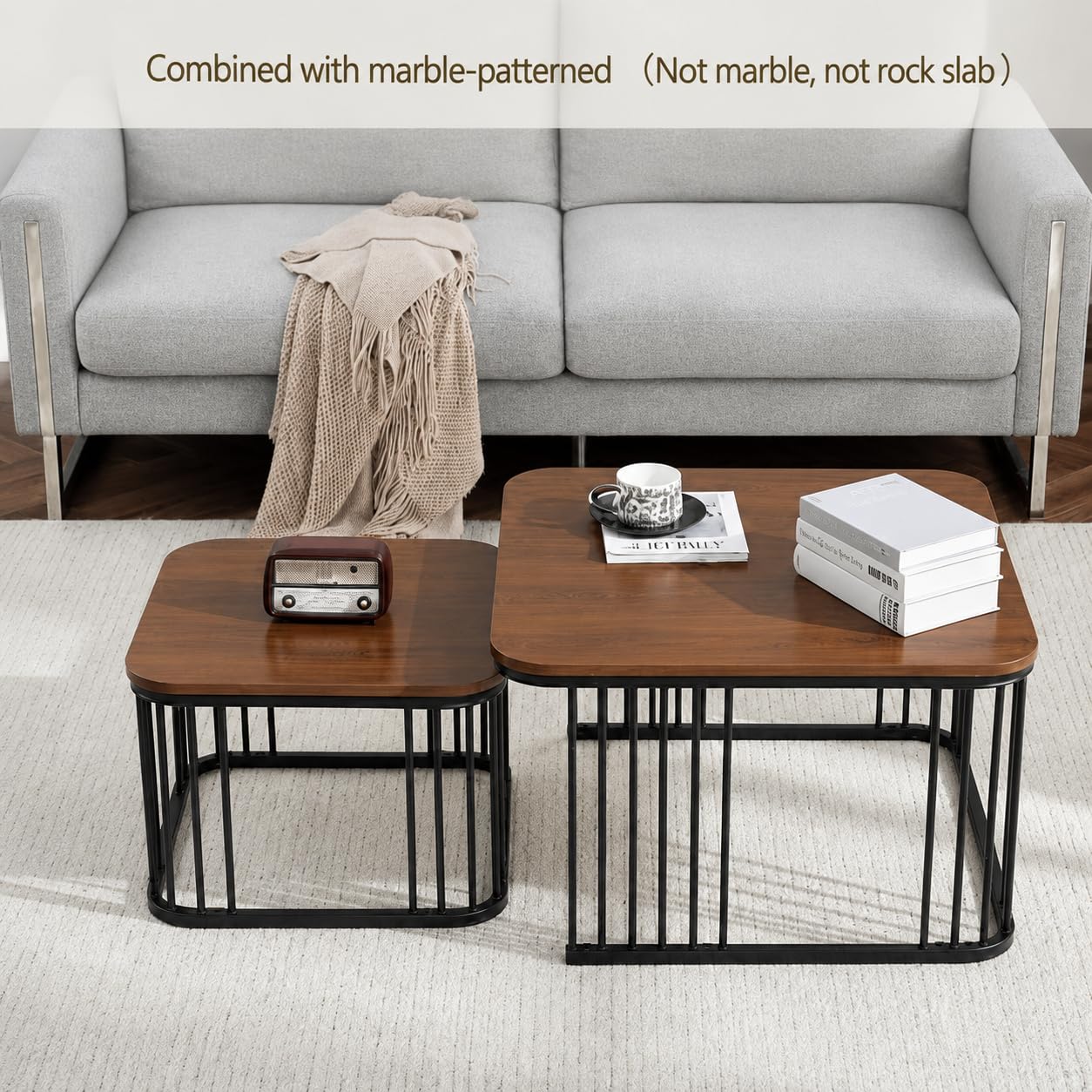 Rayan international Modern Wooden Nesting Coffee Table Set of 2 for Living Room - Image 4