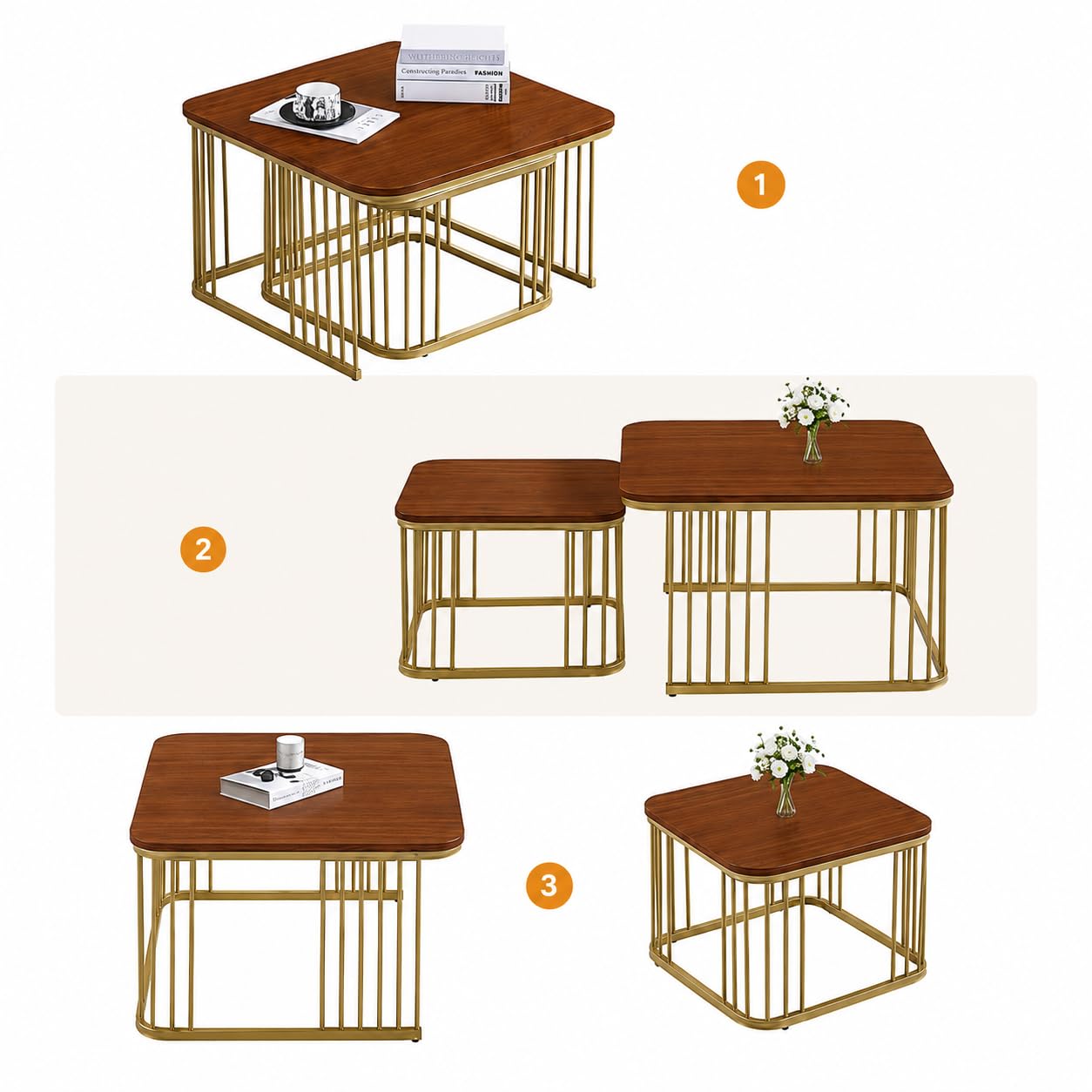 Rayan international Modern Wooden Nesting Coffee Table Set of 2 for Living Room - Image 3