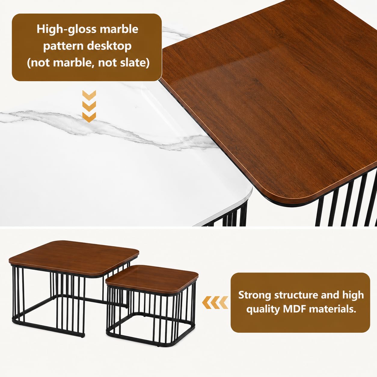 Rayan international Modern Wooden Nesting Coffee Table Set of 2 for Living Room - Image 2