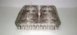 Square German Silver Tray with Four Bowls Square Decorative Silver Tray Best Gift for Pooja